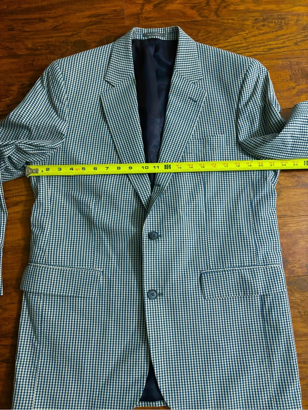 Orvis Sport Coat Navy Blue and White Gingham Plaid Dress Coat Size 40 R
